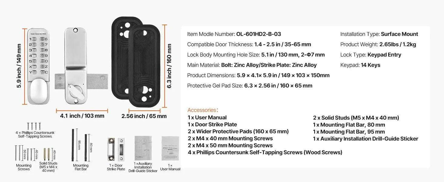 Mechanical Keyless Entry Door Lock with Auto Lock & Keypad-Silver / United States