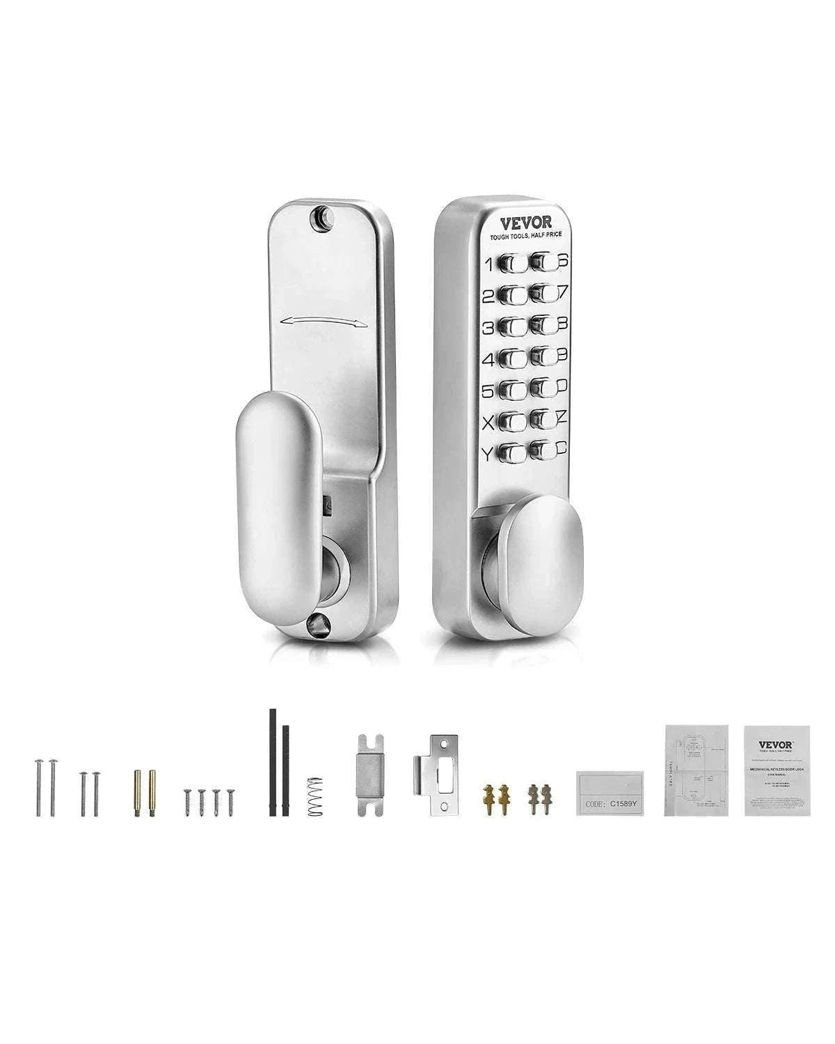 Mechanical Keyless Entry Door Lock with Auto Lock & Keypad-Silver / United States