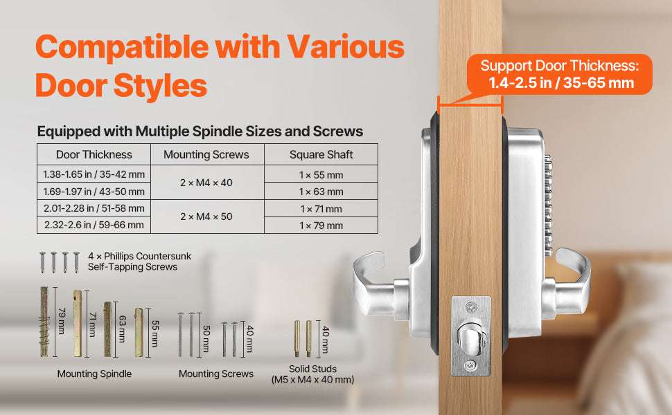 Mechanical Keyless Entry Door Lock with Auto Lock & Keypad-Silver / United States
