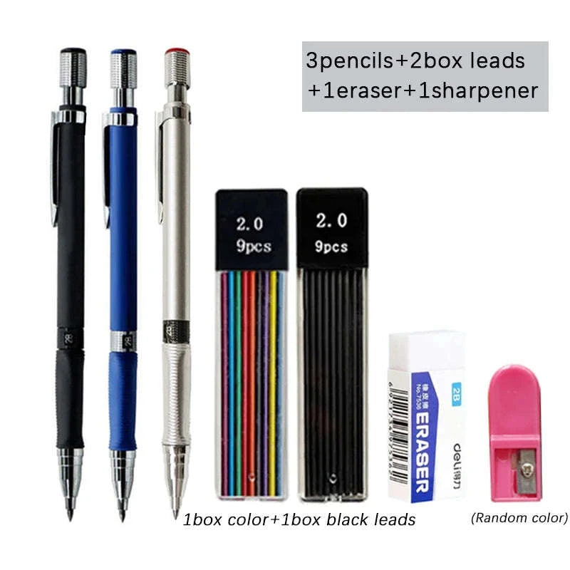 Mechanical Pencil Set 2.0mm with 2B Lead Refills-3pcs pens set B