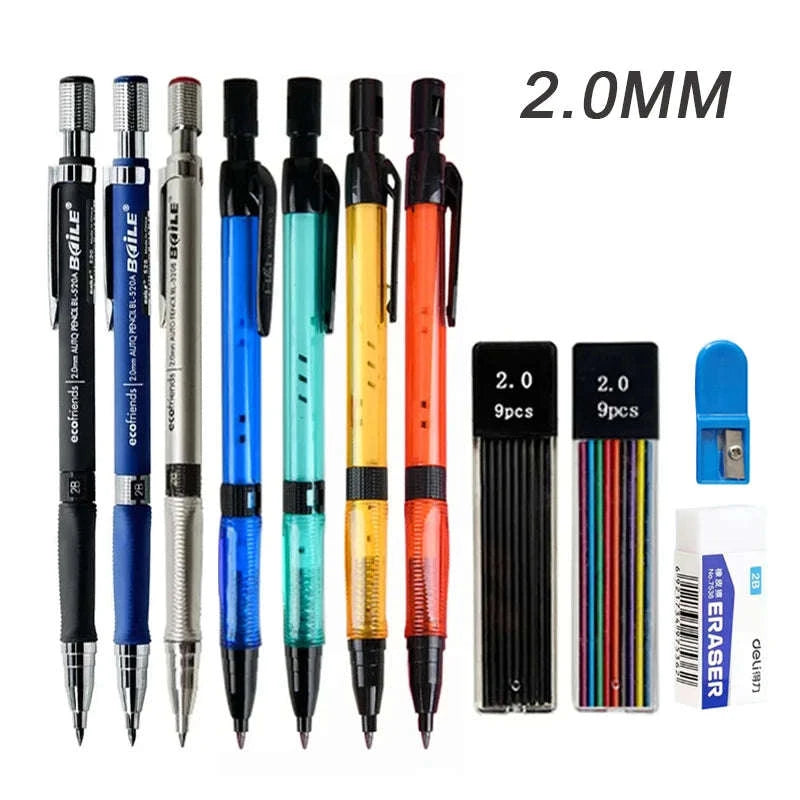 Mechanical Pencil Set 2.0mm with 2B Lead Refills-3pcs pens set B