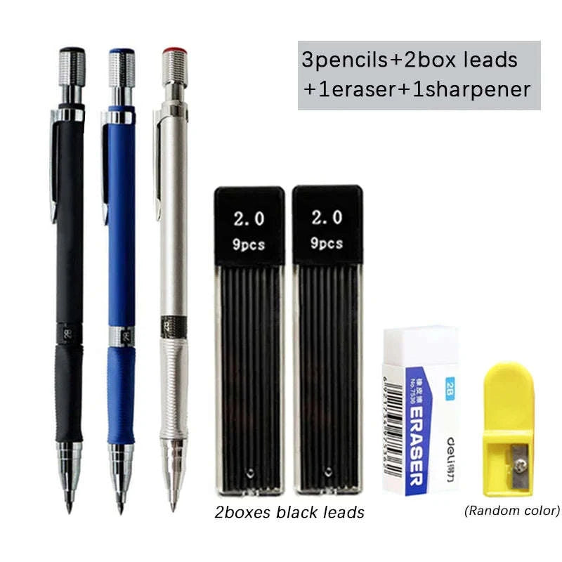 Mechanical Pencil Set 2.0mm with 2B Lead Refills-3pcs pens set B