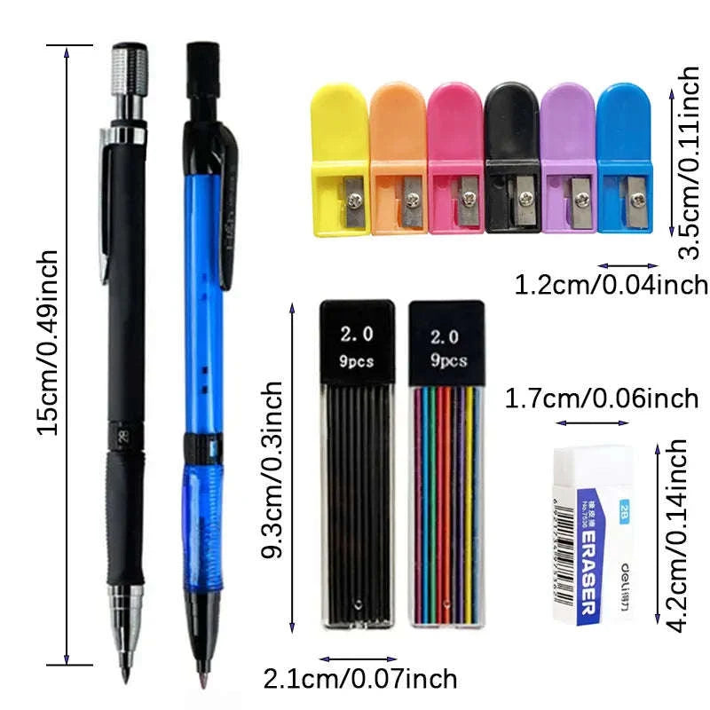 Mechanical Pencil Set 2.0mm with 2B Lead Refills-3pcs pens set B