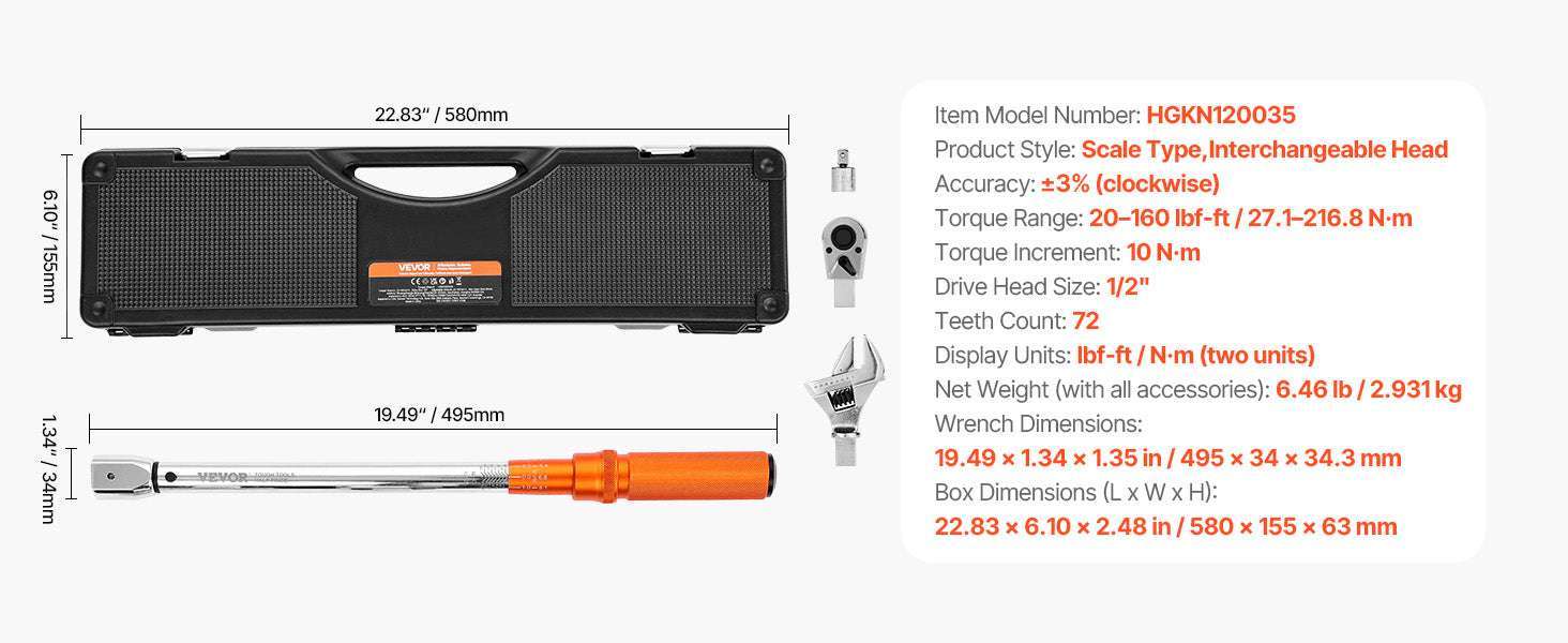 Mechanical Torque Wrench Set 1/4 3/8 1/2 Drive ±3% Precision-