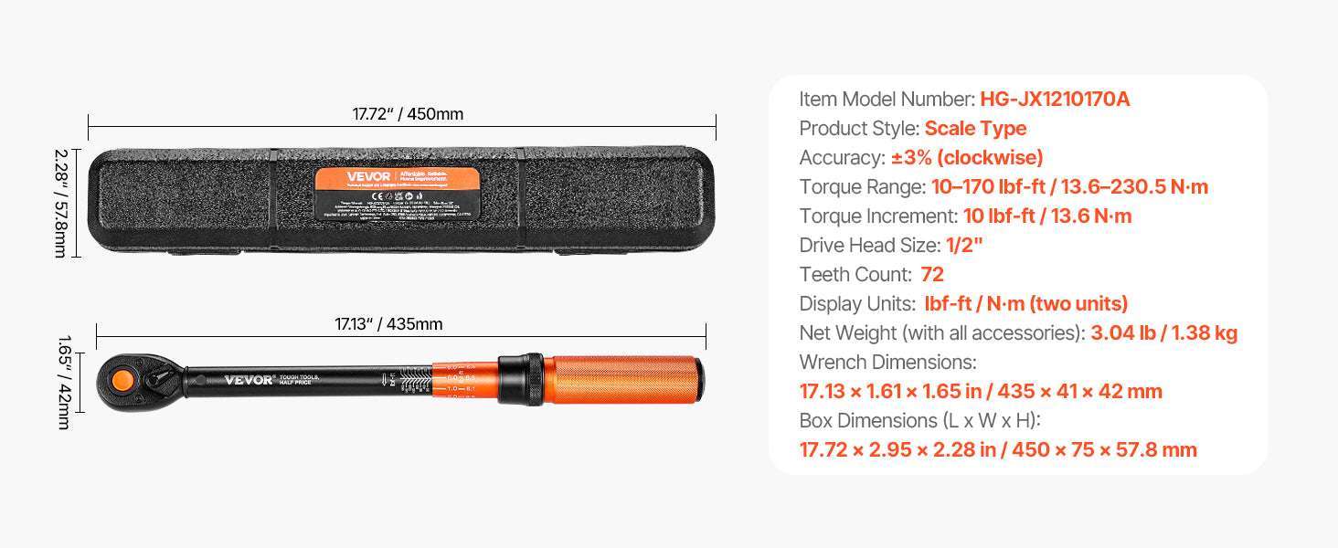 Mechanical Torque Wrench Set 1/4 3/8 1/2 Drive ±3% Precision-