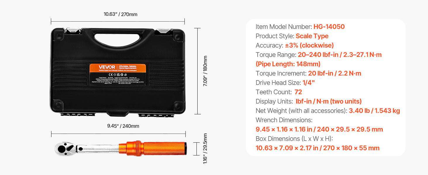 Mechanical Torque Wrench Set 1/4 3/8 1/2 Drive ±3% Precision-