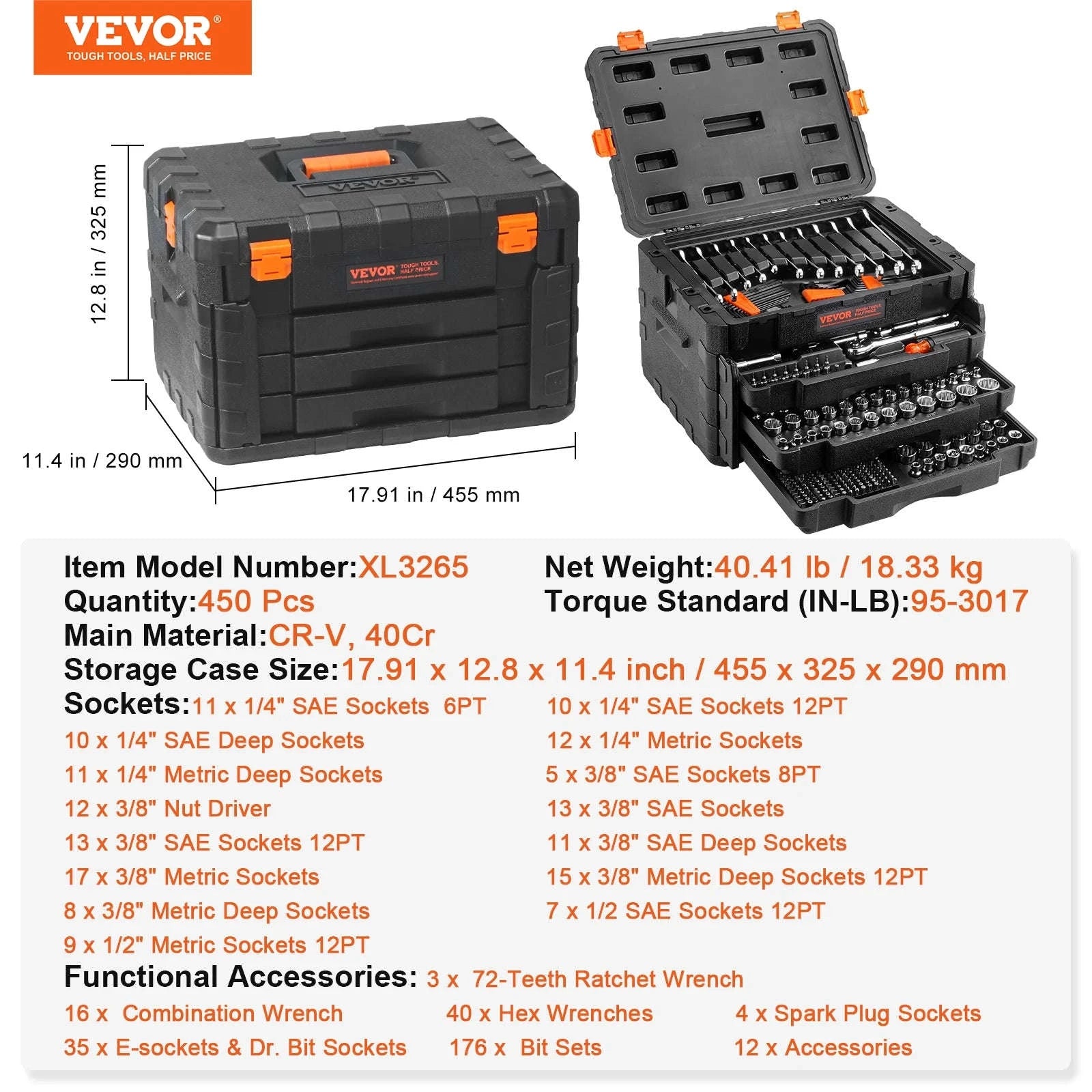 Mechanics Tool Set and Socket Set 450 Pcs-450PCs / United States