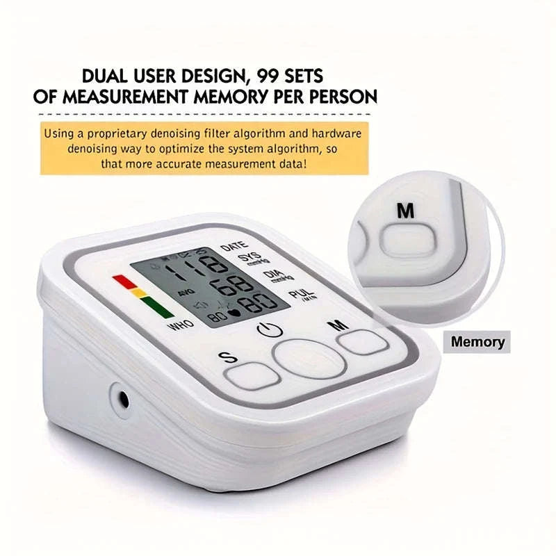 Medical Arm Blood Pressure Monitor with Digital Gauge-White