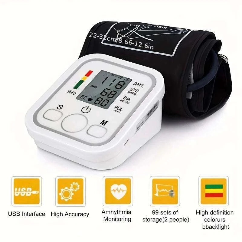 Medical Arm Blood Pressure Monitor with Digital Gauge-White