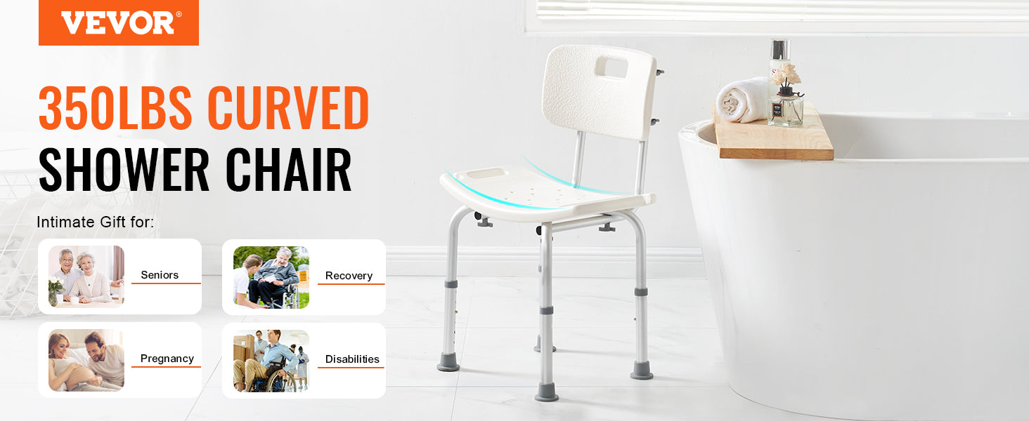 Adjustable Shower Chair with Back and Non-Slip Feet