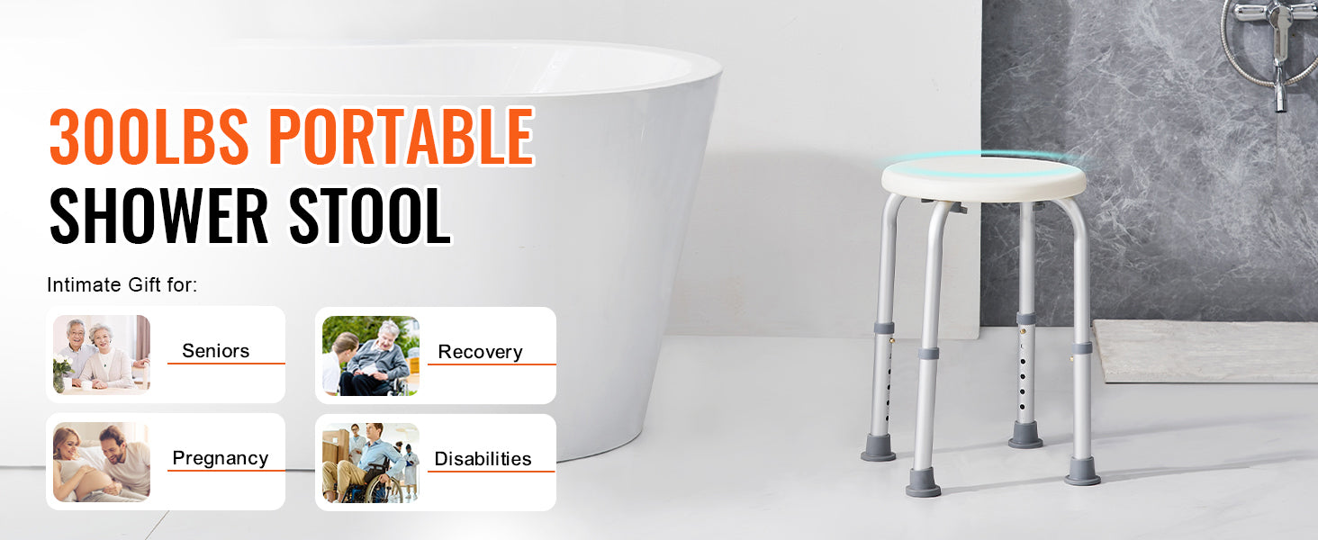 SucceBuy Shower Chair for Inside Shower Adjustable Height Shower Stool Non-Slip Bench Bathtub Seat for Elderly Disabled Adults