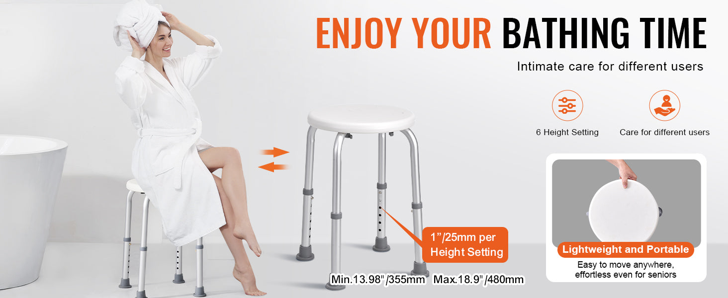 SucceBuy Shower Chair for Inside Shower Adjustable Height Shower Stool Non-Slip Bench Bathtub Seat for Elderly Disabled Adults