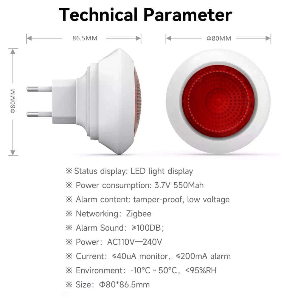 Meian Tuya ZigBee 100dB Wireless Smart Siren Alarm-AU Plug