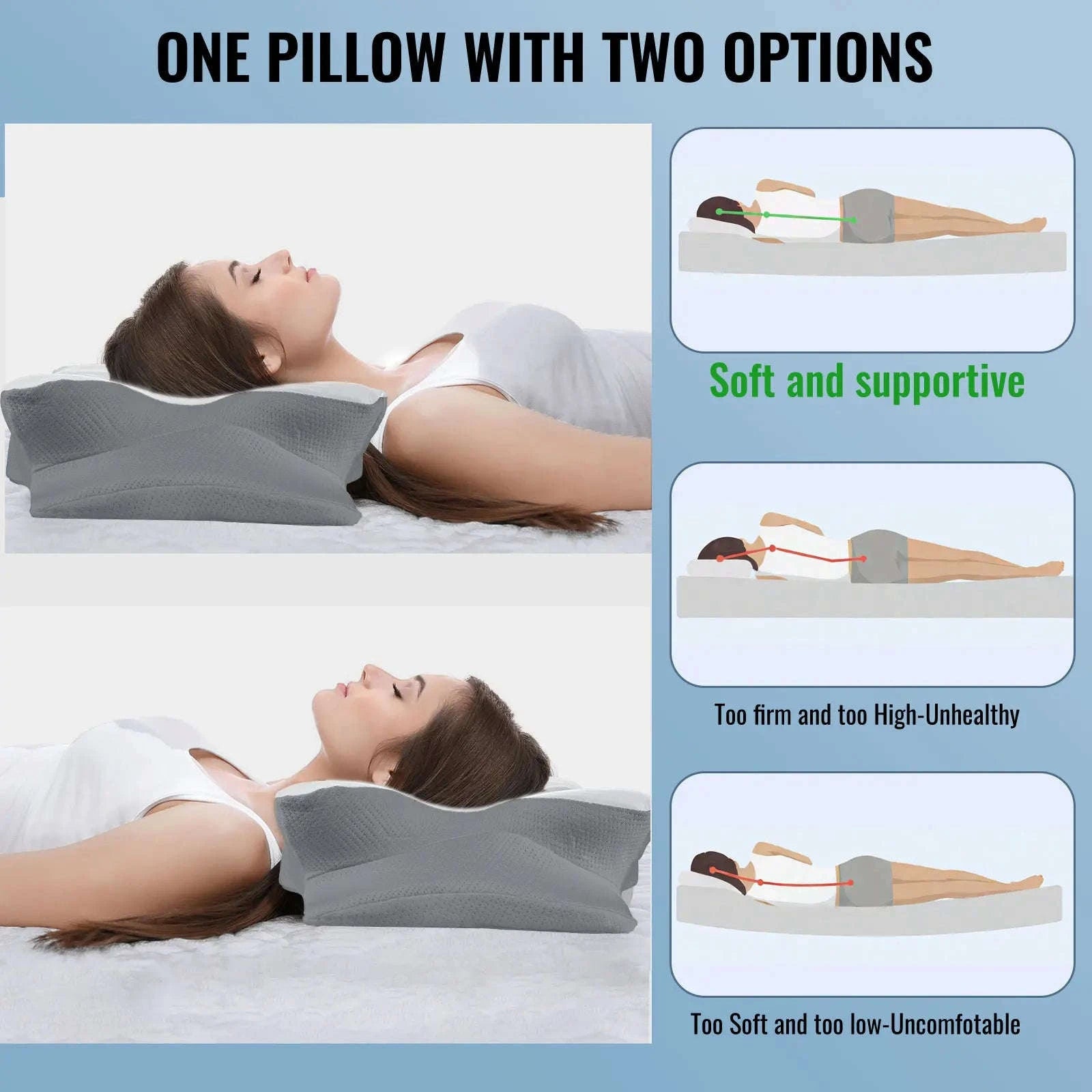 Memory Foam Cervical Neck Pillow with Cooling Breathable Cover-White / france