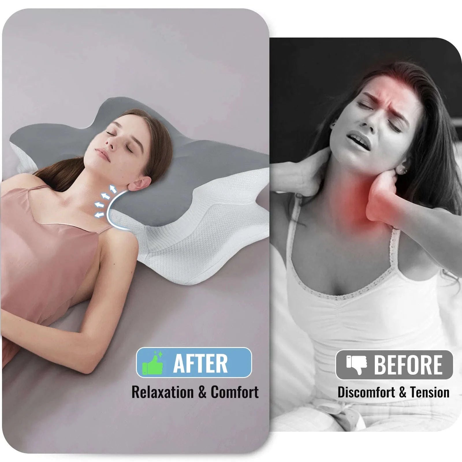 Memory Foam Cervical Neck Pillow with Cooling Breathable Cover-White / france