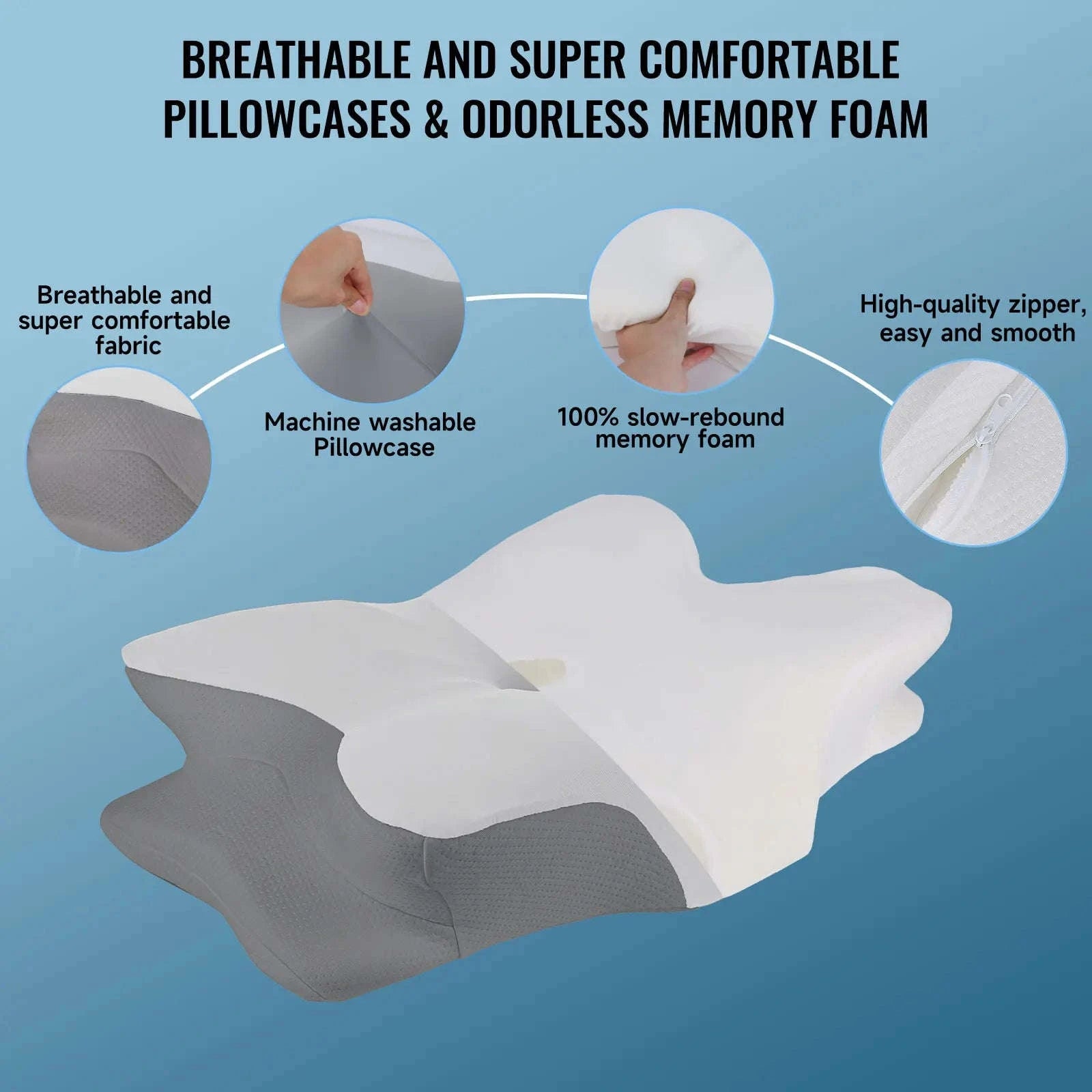 Memory Foam Cervical Neck Pillow with Cooling Breathable Cover-White / france