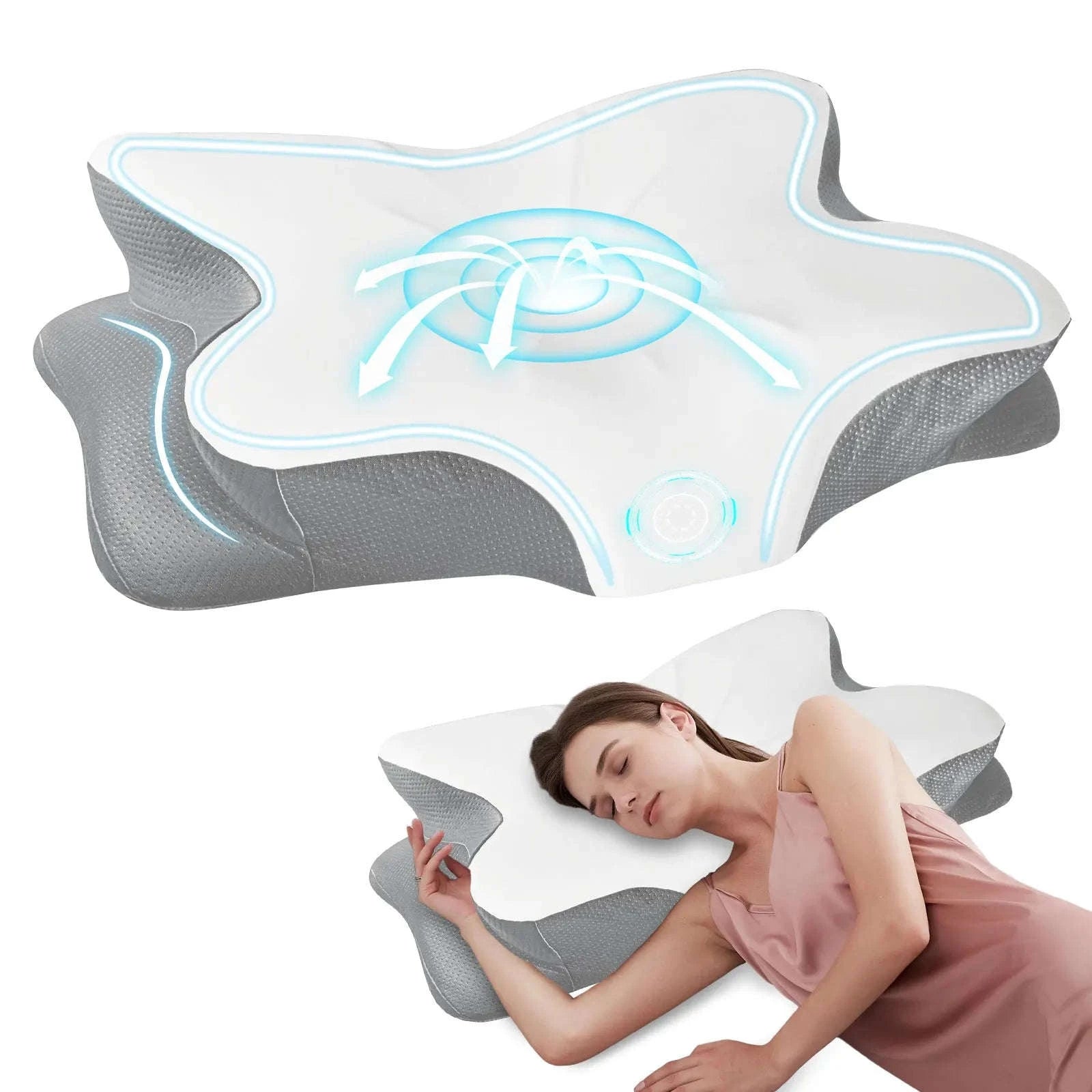 Memory Foam Cervical Neck Pillow with Cooling Breathable Cover-White / france