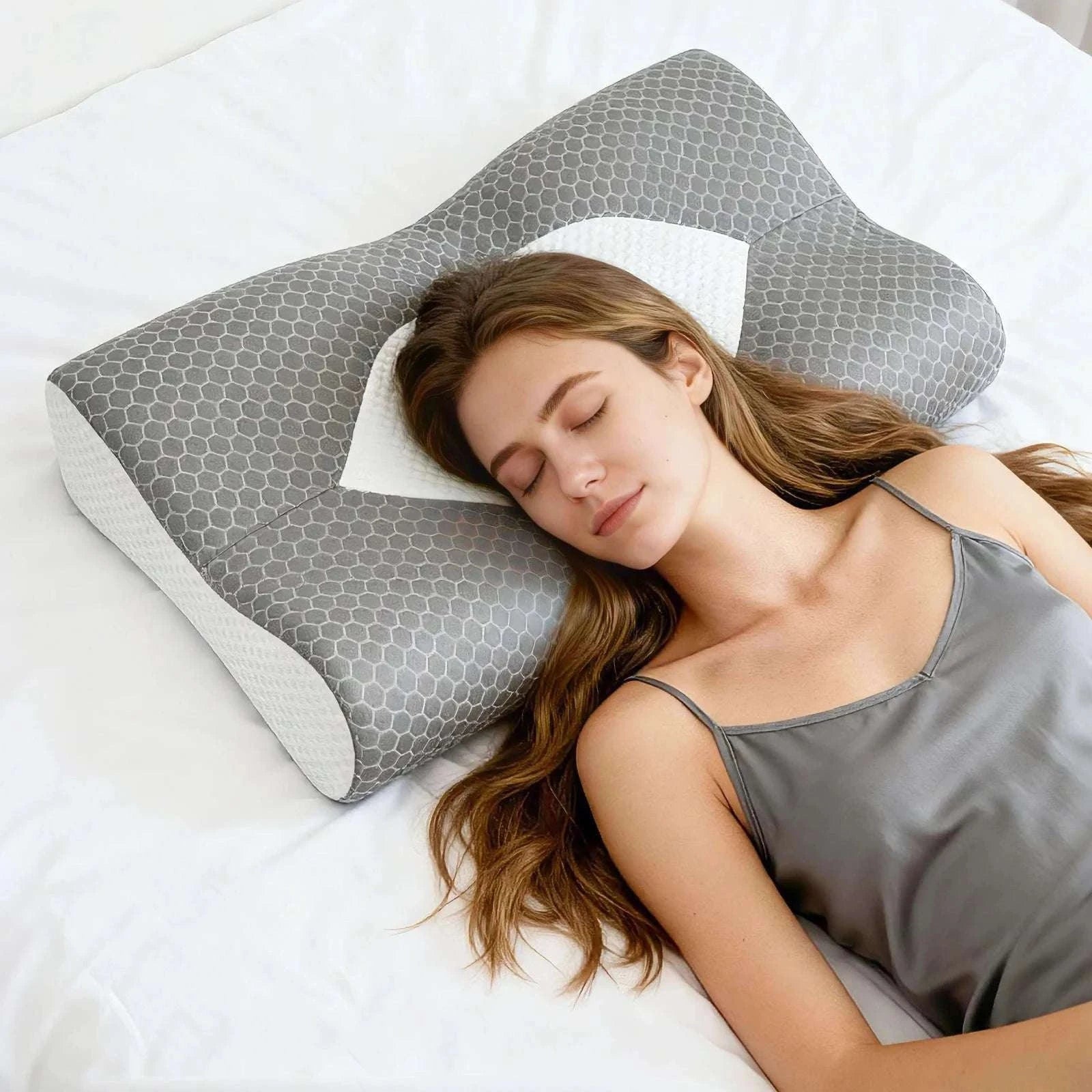 Memory Foam Cervical Neck Pillow with Cooling Cover & Dual Height-Gray / United States