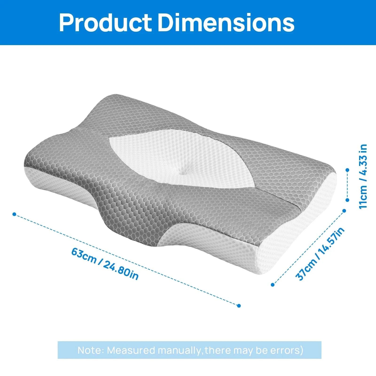 Memory Foam Cervical Neck Pillow with Cooling Cover & Dual Height-Gray / United States