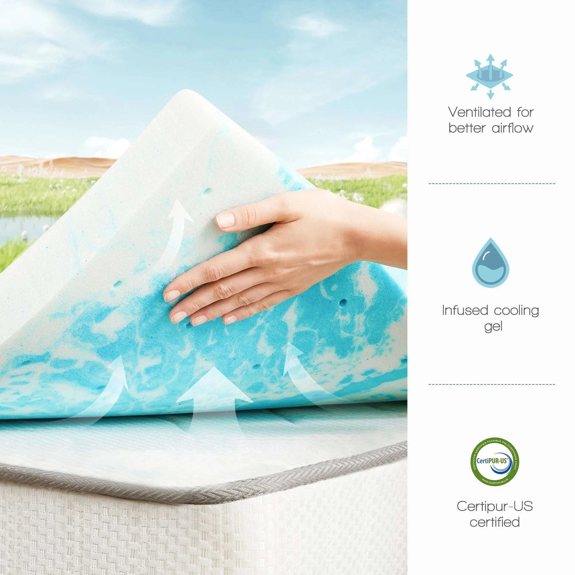 Memory Foam Gel Cooling Mattress Topper 2-4 Inch Soft Breathable Comfort-2 Inch / Full / United States