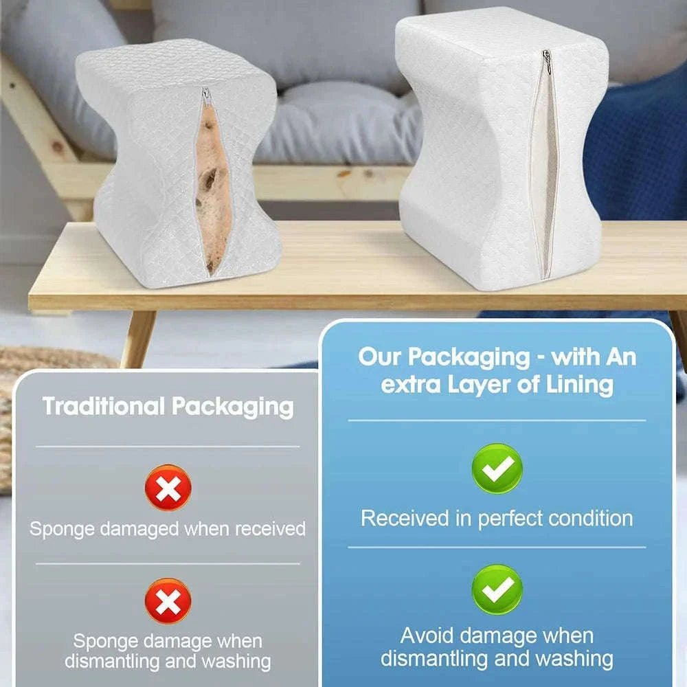 Memory Foam Leg Pillow with Side Sleeping Strap-White