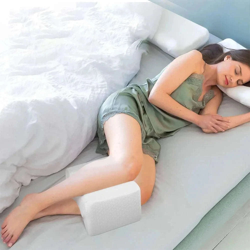 Memory Foam Leg Pillow with Side Sleeping Strap-White