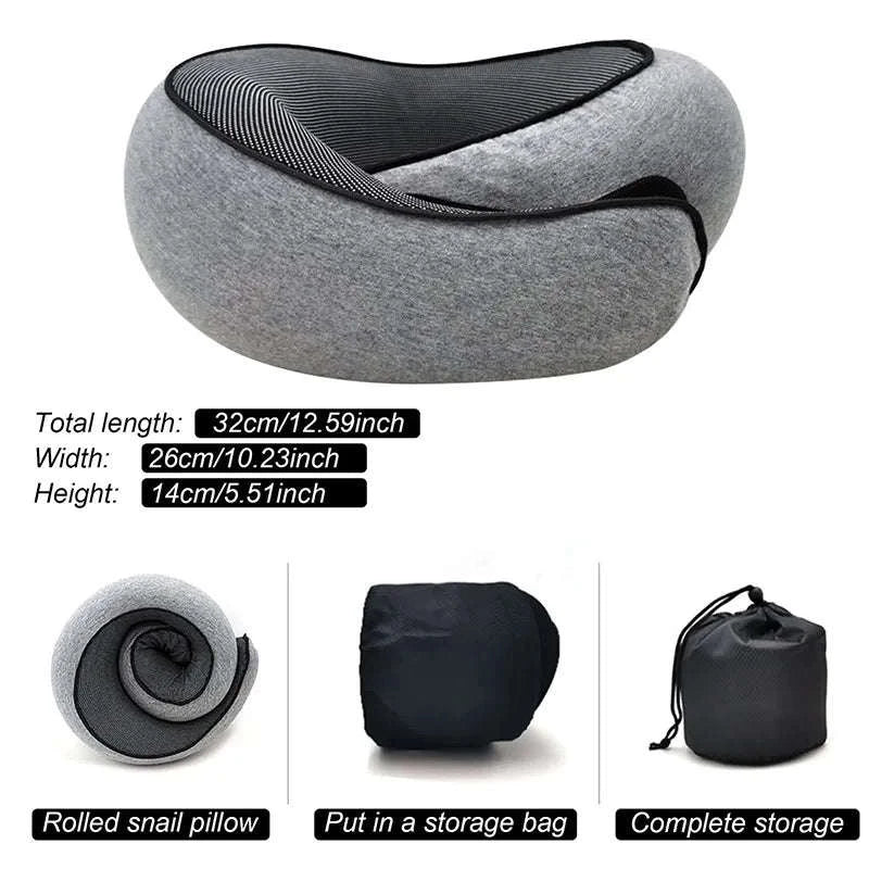Memory Foam Travel Neck Pillow – Snail‑Style U‑Shaped Comfort Pillow-Light Grey Pillow / China Mainland