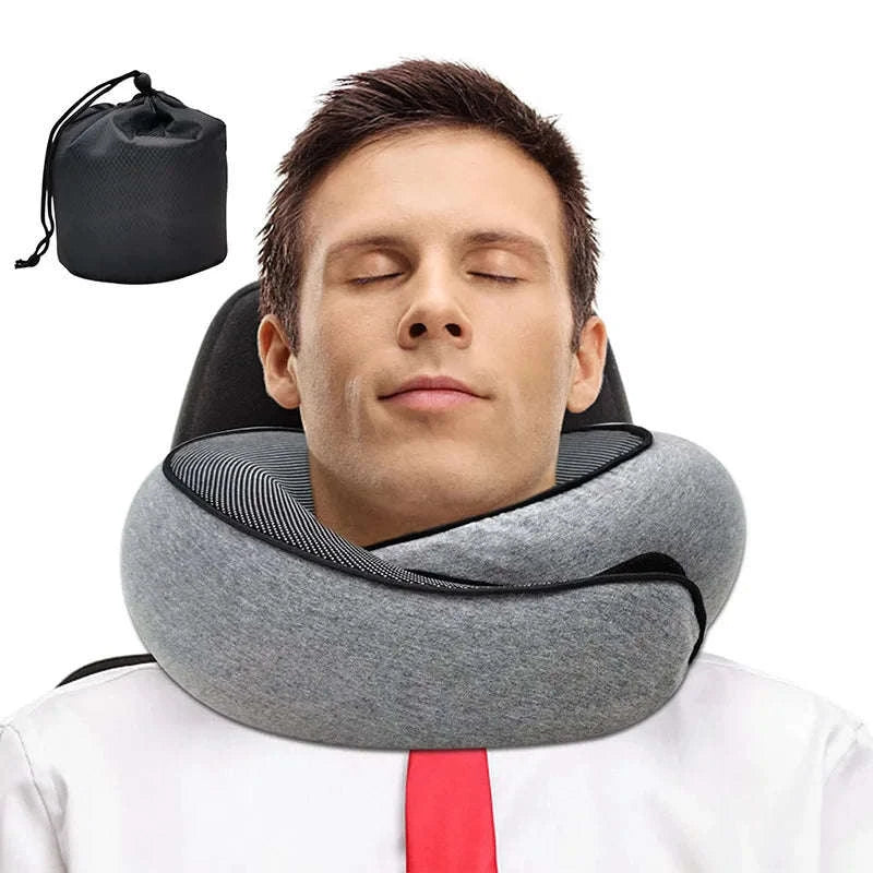 Memory Foam Travel Neck Pillow – Snail‑Style U‑Shaped Comfort Pillow-Light Grey Pillow / China Mainland