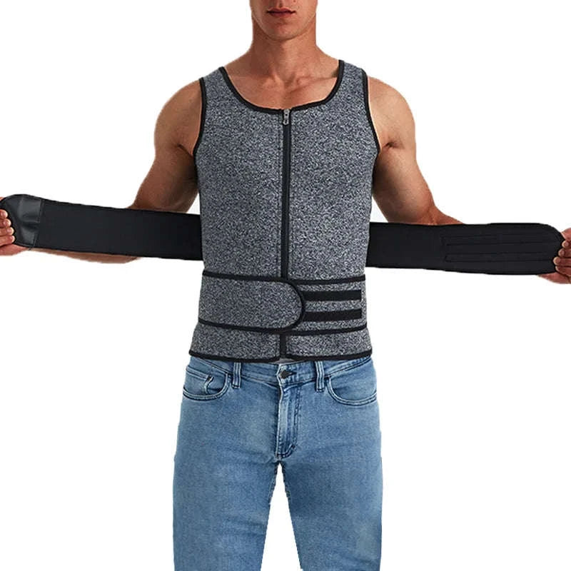 Men Body Shaper Waist Trainer Vest Slimming Compression Shirt-M / Gray