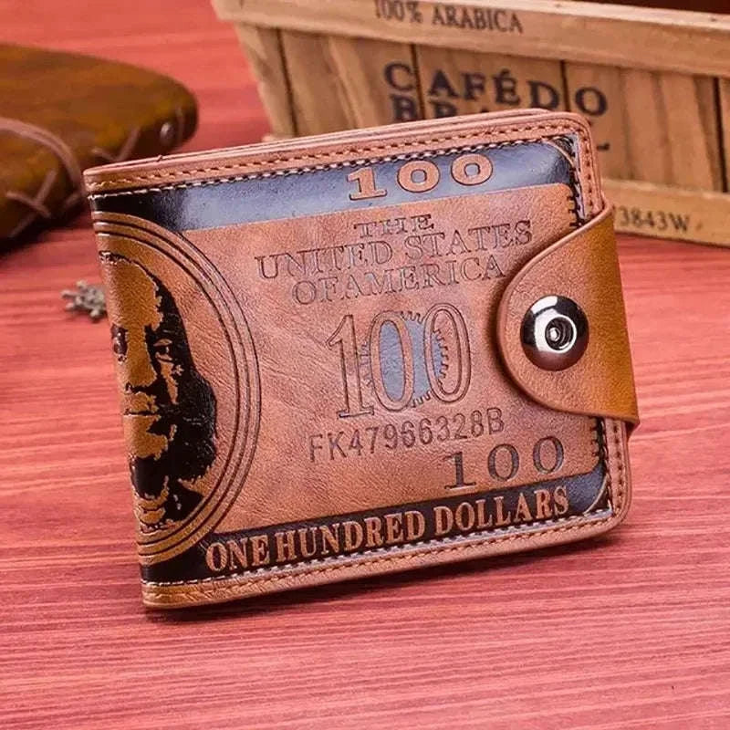 Men's 100 US Dollar Pattern Leather Wallet-russet
