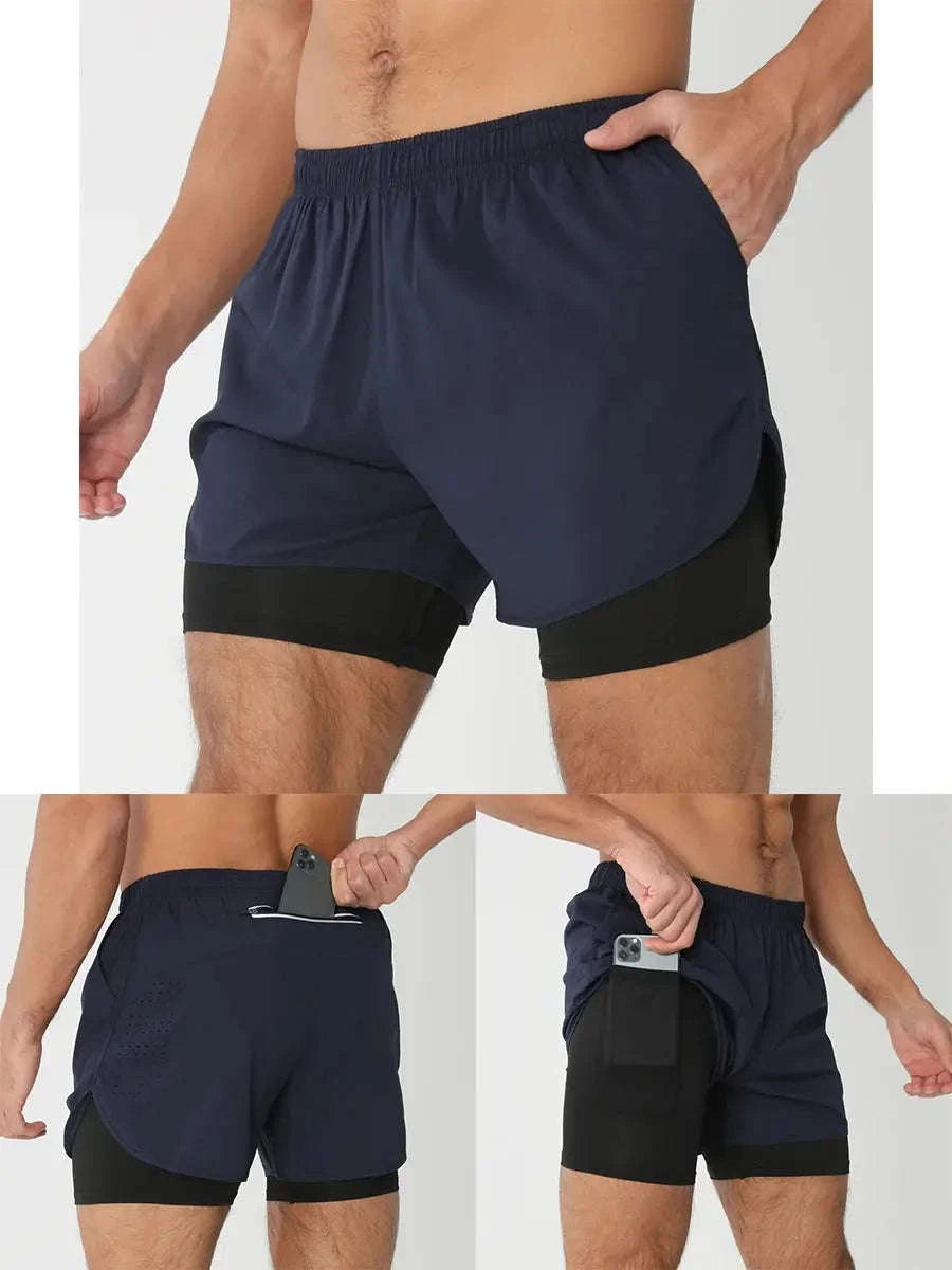 Men's 2-in-1 Quick-Dry Running Shorts-navy blue / M(61-70kg)