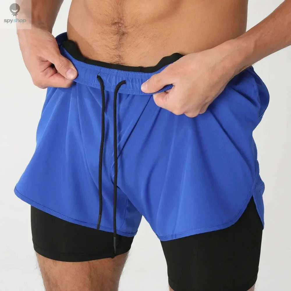 Men's 2-in-1 Quick-Dry Running Shorts-navy blue / M(61-70kg)