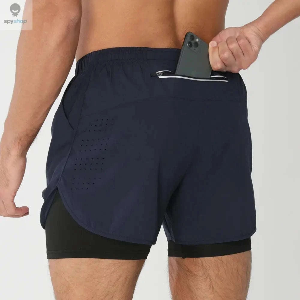 Men's 2-in-1 Quick-Dry Running Shorts-navy blue / M(61-70kg)