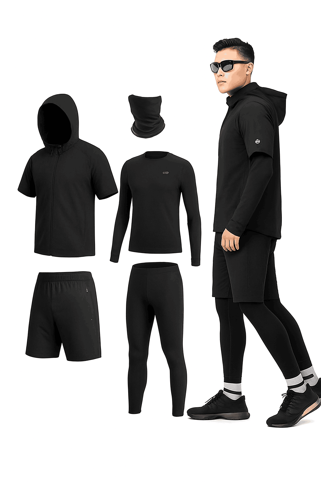 Men’s 5-Piece Cycling Set with Quick-Dry Jersey and Pants-ZH-YPW031 / Asian L(EUR M)