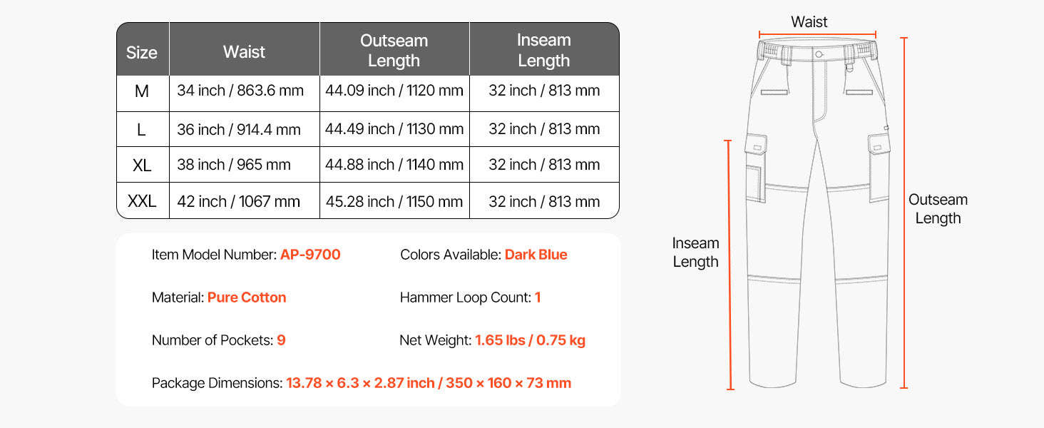 Men's 9 oz Cotton Flame-Resistant Cargo Pants with Elastic Waist-Dark Blue L / United States