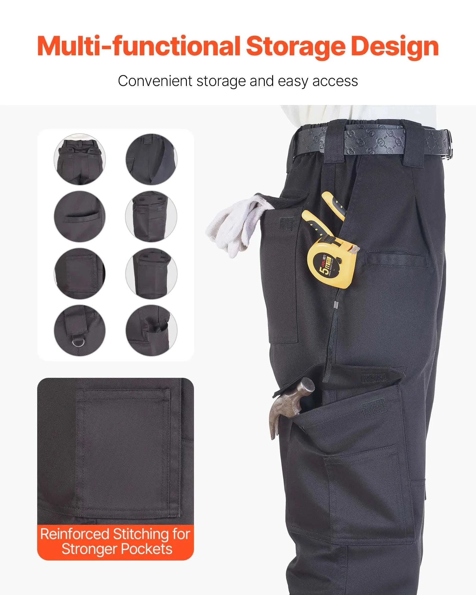 Men's 9 oz Cotton Flame-Resistant Cargo Pants with Elastic Waist-Dark Blue L / United States