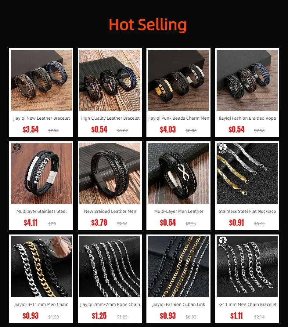 Men's Black Genuine Leather Double-Layer Braided Bracelet-Style 6 / 18.5cm