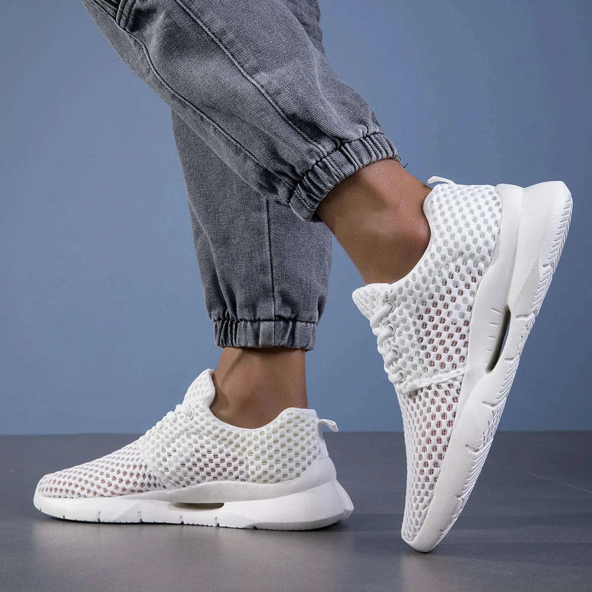 Men’s Breathable Mesh Summer Shoes Lightweight Casual Hiking Sneakers-White / 45