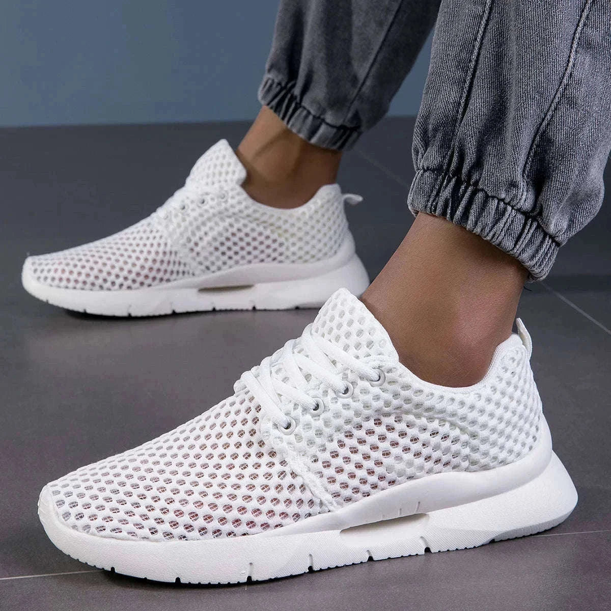 Men’s Breathable Mesh Summer Shoes Lightweight Casual Hiking Sneakers-White / 45