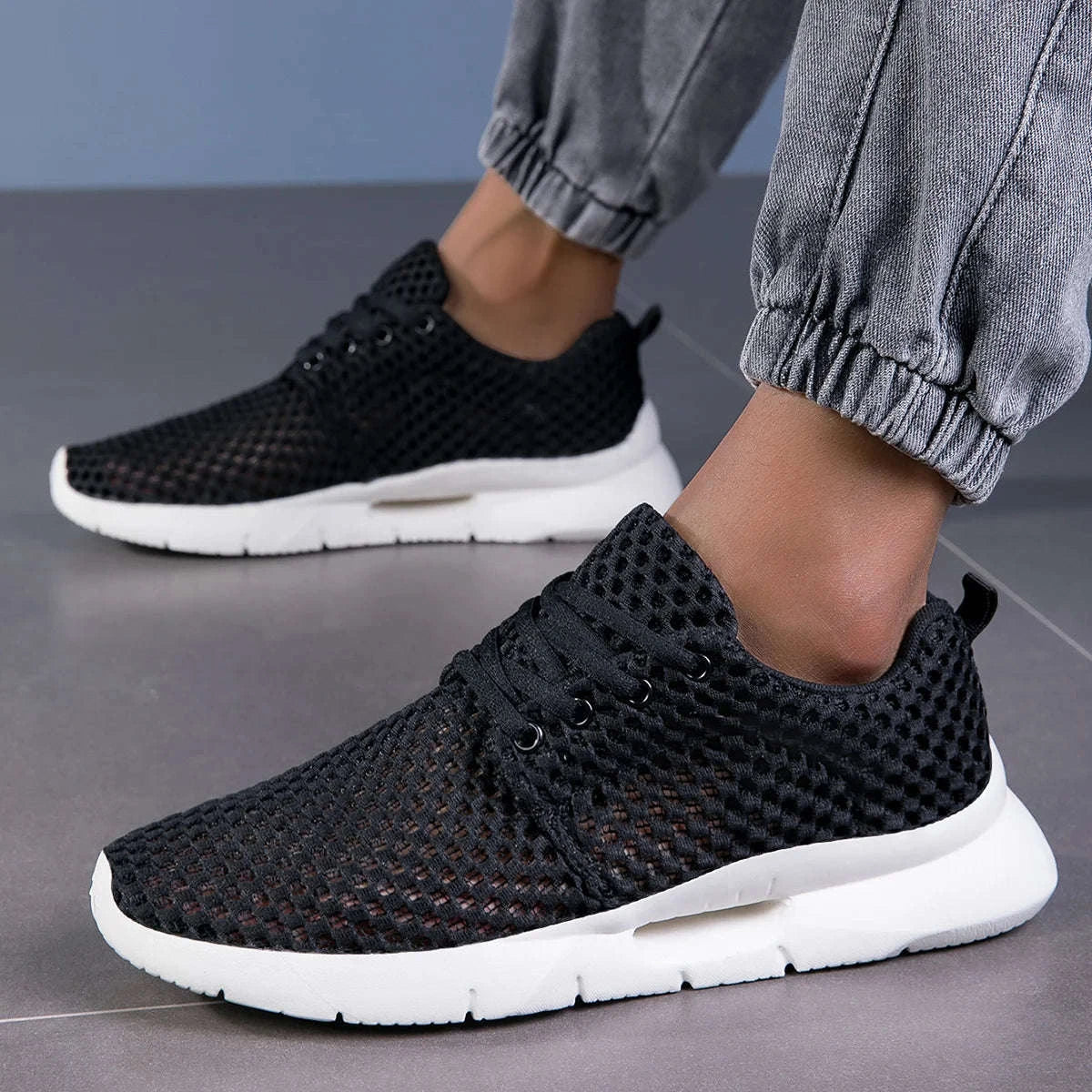 Men’s Breathable Mesh Summer Shoes Lightweight Casual Hiking Sneakers-White / 45