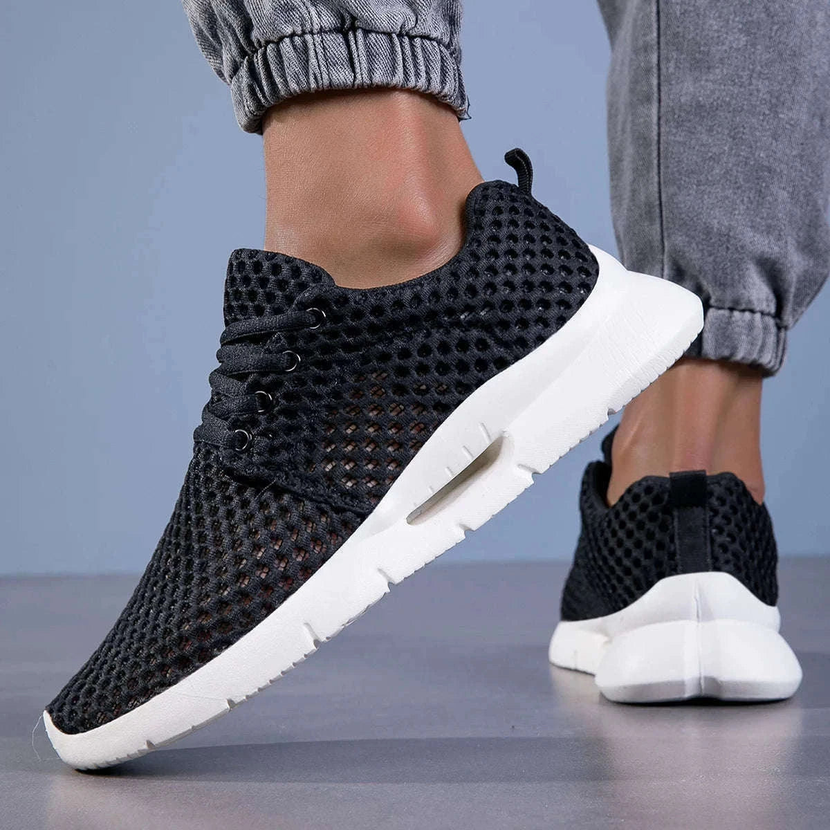 Men’s Breathable Mesh Summer Shoes Lightweight Casual Hiking Sneakers-White / 45