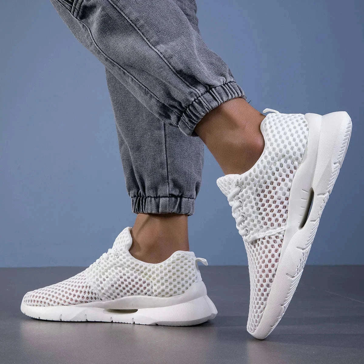 Men’s Breathable Mesh Summer Shoes Lightweight Casual Hiking Sneakers-White / 45
