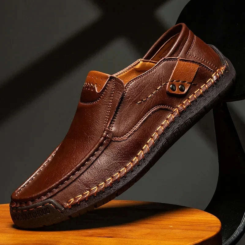 Men's Breathable Slip-On Leather Loafers-Light Brown / 48