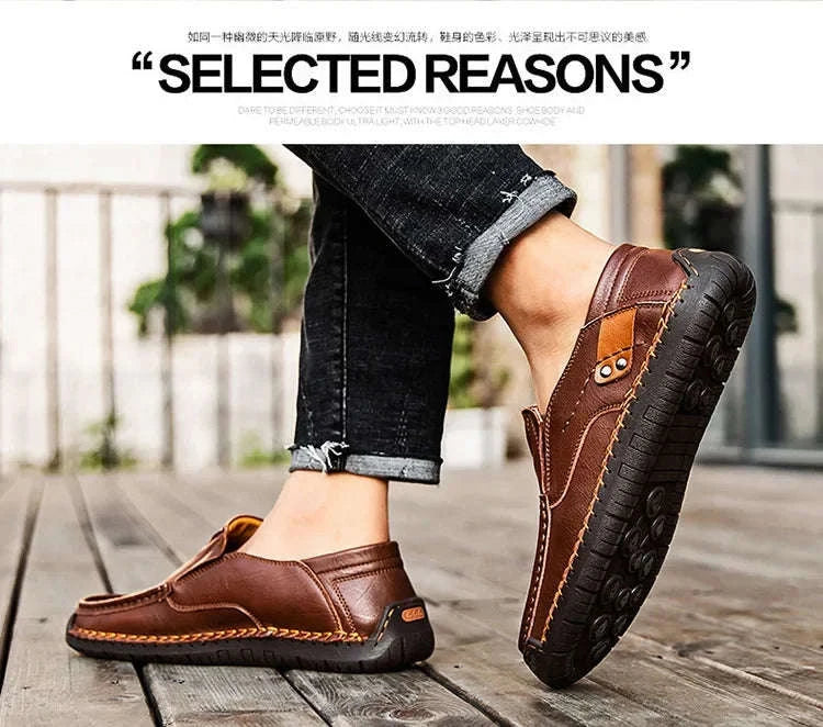 Men's Breathable Slip-On Leather Loafers-Light Brown / 48