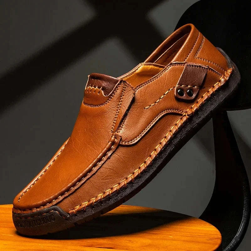Men's Breathable Slip-On Leather Loafers-Light Brown / 48