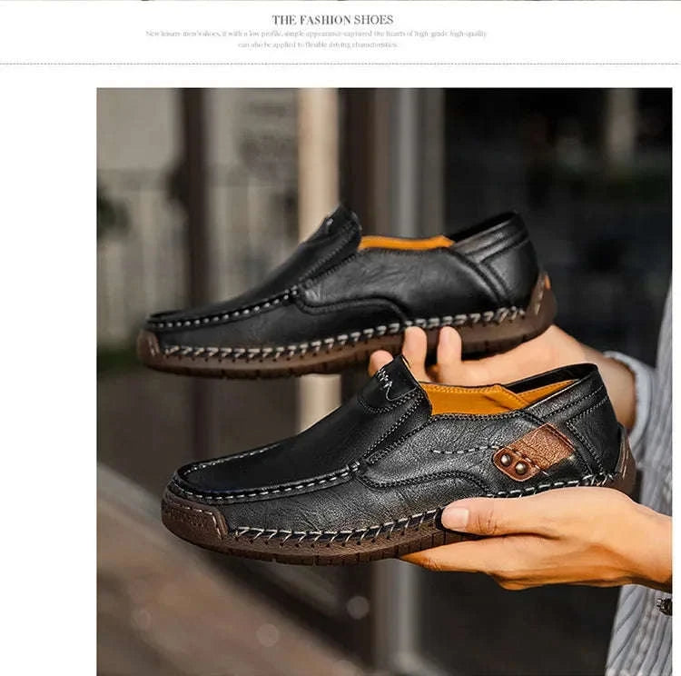 Men's Breathable Slip-On Leather Loafers-Light Brown / 48