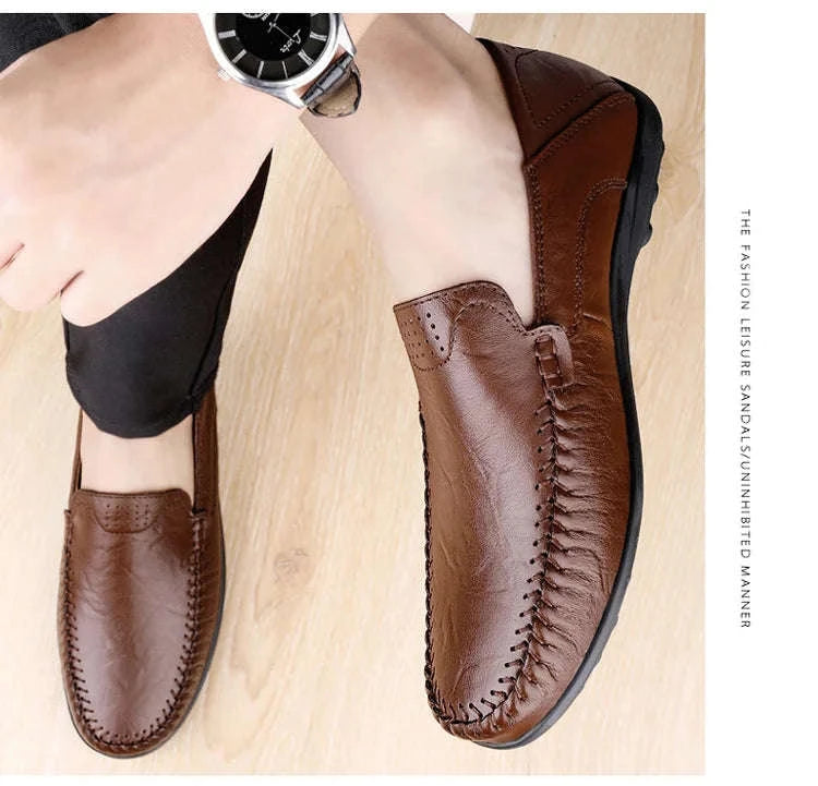 Men's Business Casual Leather Loafers-Brown / 47
