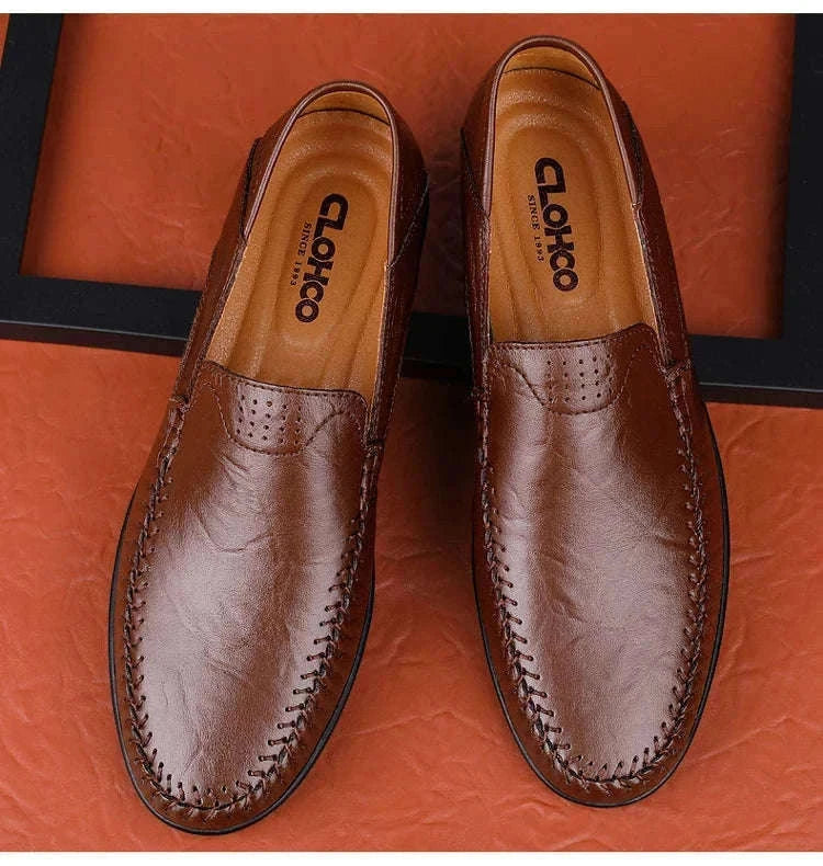 Men's Business Casual Leather Loafers-Brown / 47