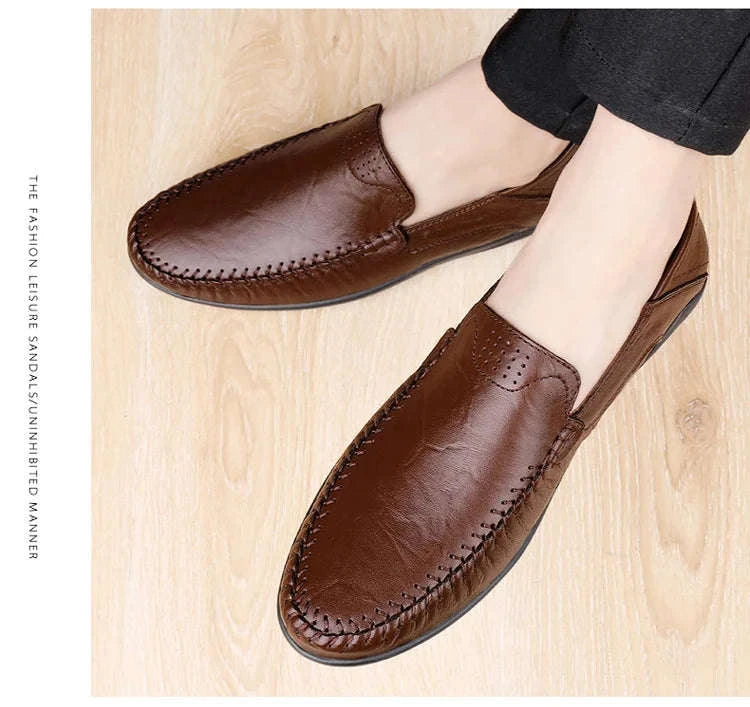 Men's Business Casual Leather Loafers-Brown / 47