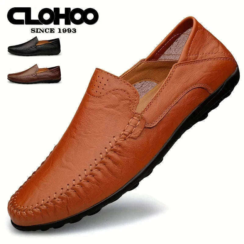 Men's Business Casual Leather Loafers-Brown / 47